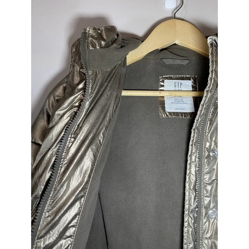 GAP Kids XSMALL Metallic Bronze Gold Puffer Coat Jacket Hooded Fleece Storm Cuff